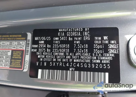 2025 Kia Sorento S z USA, uszkodzony, nr VIN 5XYRL4JC4SG392055